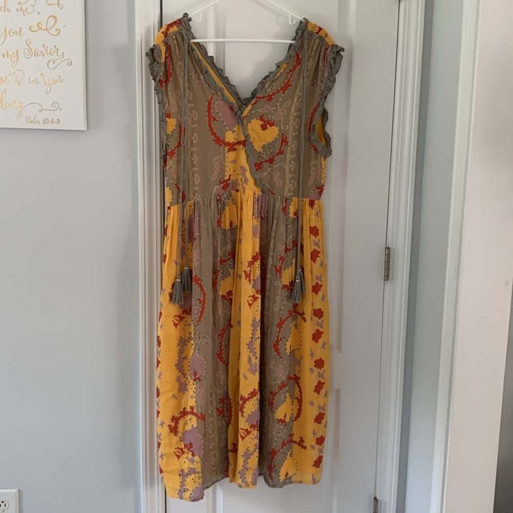 Anthroologie Let Me Be Beaded‎ Maxi Dress Boho Bohemian, size X-LARGE yellow - Picture 11 of 16